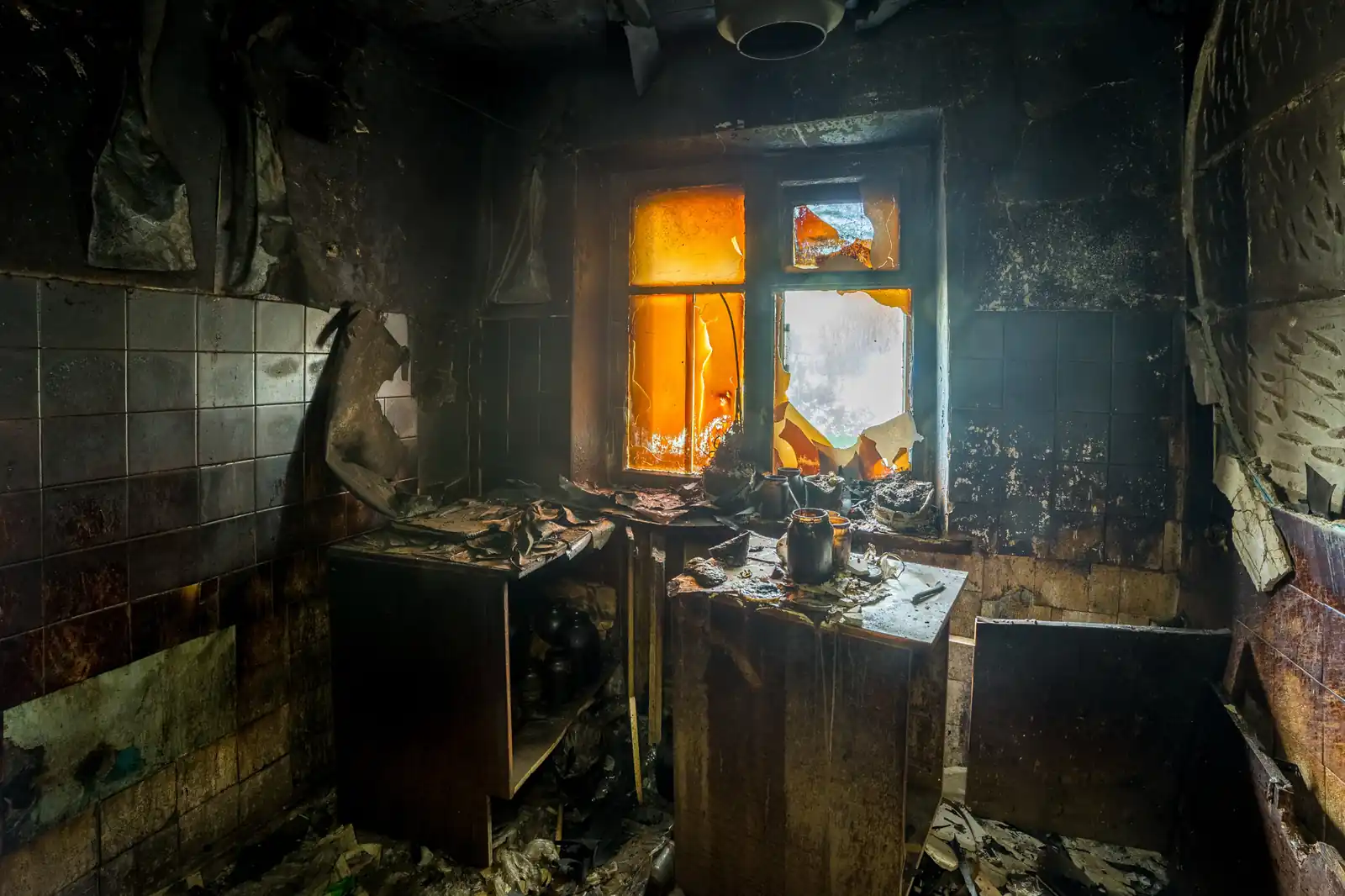 Fire damage restoration crew responding to a house fire in Indianapolis, IN near 46201